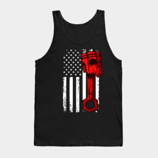 Niche Skull Island Mod Art  Car Enthusiast American Flag Skull Piston Muscle Tank Top